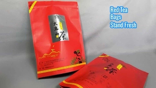 কালো চায়ের জন্য লাল স্ব-স্ট্যান্ডিং জিপ লক ব্যাগ