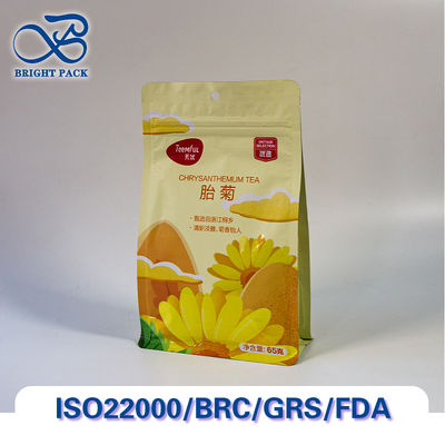 অ্যারোমা-লক আট-পার্শ্বযুক্ত সিলিং ফ্ল্যাট বটম ব্যাগ চা প্যাকেজিংয়ের জন্য, অক্সিজেন-নিরোধক এবং আর্দ্রতা-প্রতিরোধী।