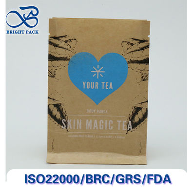 পুনর্ব্যবহারযোগ্য এবং কম্পোস্টেবল আট পক্ষের সিলিং ক্রাফট পেপার ব্যাগ কাস্টমাইজযোগ্য মুদ্রণ এবং আকারের সাথে চা প্যাকেজিংয়ের জন্য।