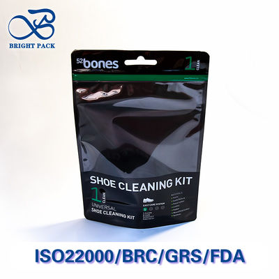 জুতা পরিষ্কারের জন্য পরিষ্কার উইন্ডো সহ প্রিমিয়াম স্ট্যান্ড আপ ব্যাগ কাস্টম চকচকে পৃষ্ঠের সাথে প্যাকেজিং এবং খরচ কার্যকর।