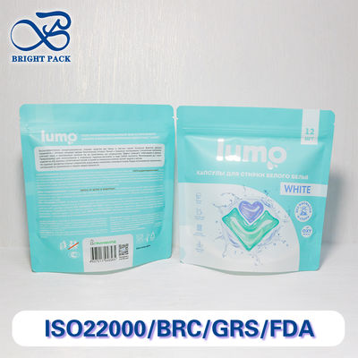 কাস্টম প্রিন্টড স্ট্যান্ড আপ প্যাকেজগুলি লন্ড্রি পডস প্যাকেজিংয়ের জন্য পুনরায় সিলযোগ্য জিপার এবং আর্দ্রতা বাধা সুরক্ষা সহ।