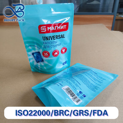 লন্ড্রি পডের প্যাকেজিংয়ের জন্য লিক-প্রুফ স্ট্যান্ড আপ ব্যাগ, কাস্টম পুরুত্ব এবং শিশু-নিরাপদ জিপার সহ।